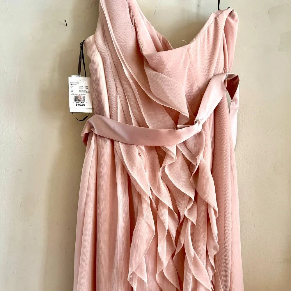 Vera Wang "WHITE" David's Bridal blush one shoulder ruffle maxi dress 2X - Picture 4 of 12